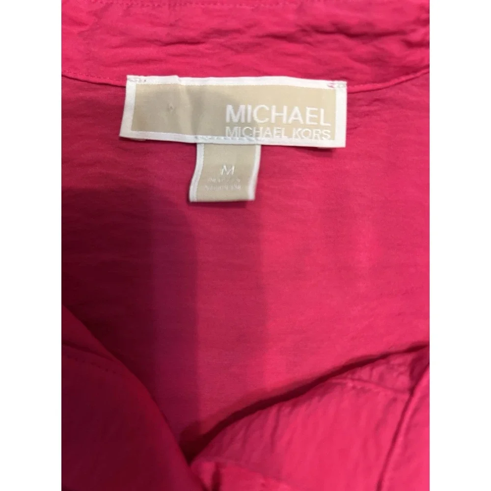Michael Kors Women Hot Pink Tie Front Button up Long Sleeve Shirt‎ Size Medium